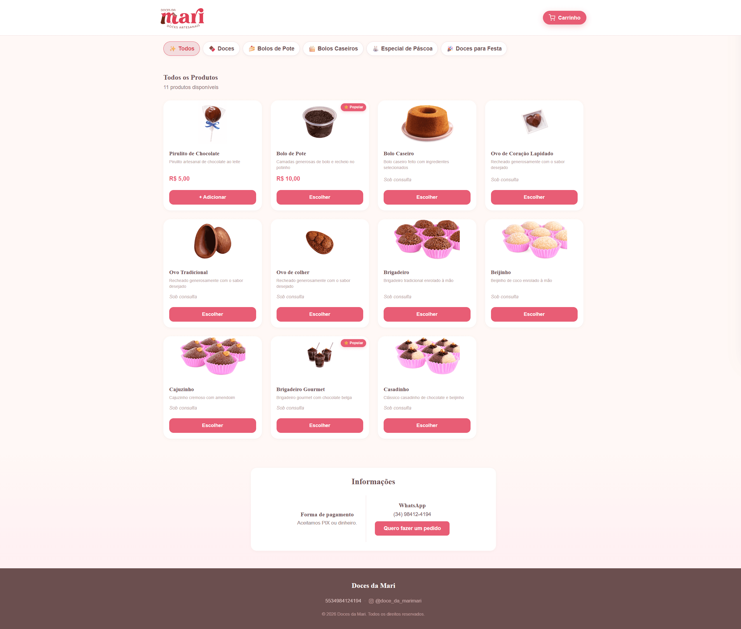 Site da Doces da Mari em desktop