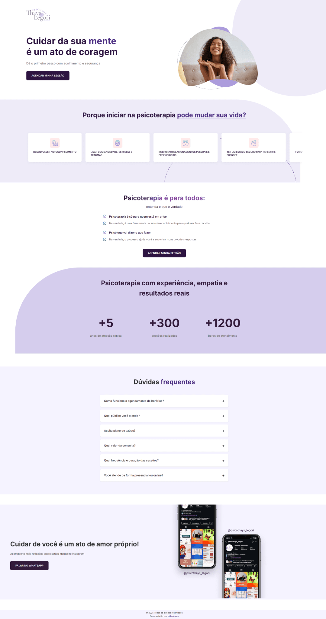 Landing page da Thays Legori em desktop